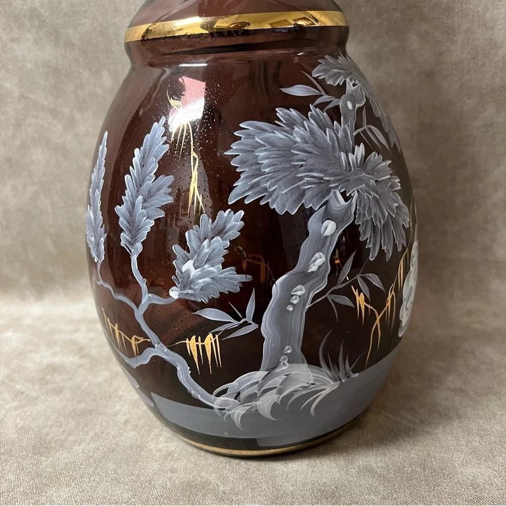 19th Century Mary Gregory Tall Hand Painted Glass Vase 15” Tall